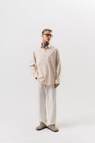 Respire-Erkek Poplin Oversize Gömlek Bej-Gömlek-2-Milagron.com