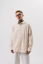 Respire-Erkek Poplin Oversize Gömlek Bej-Gömlek-3-Milagron.com