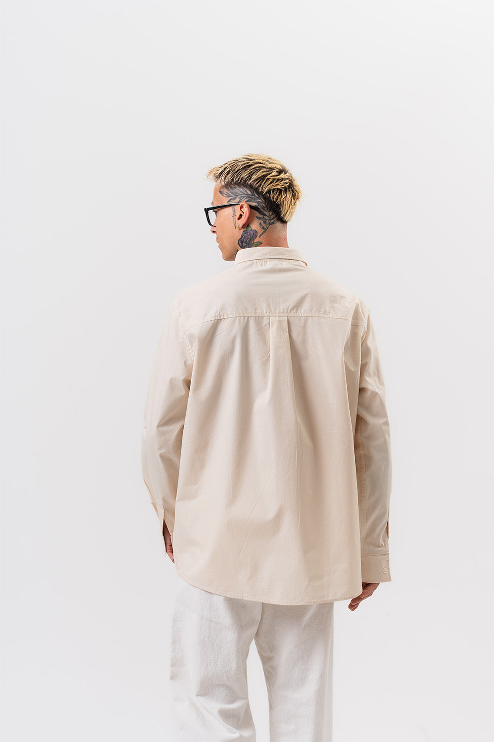 Respire-Erkek Poplin Oversize Gömlek Bej-Gömlek-4-Milagron.com