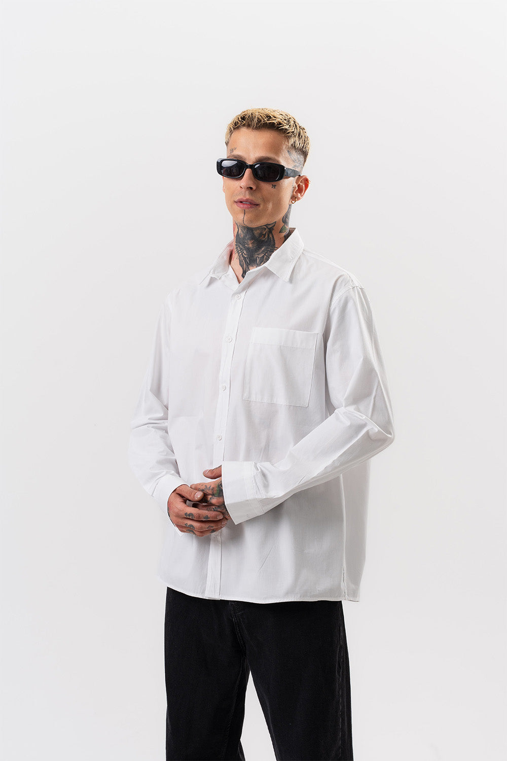 Respire-Erkek Poplin Oversize Gömlek Beyaz-Gömlek-3-Milagron.com