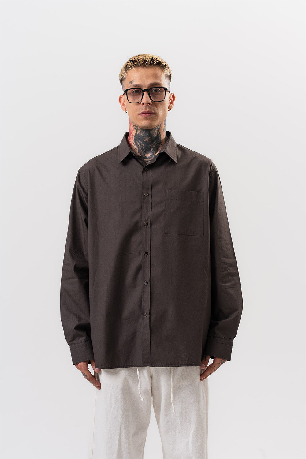 Respire-Erkek Poplin Oversize Gömlek Füme-Gömlek-3-Milagron.com