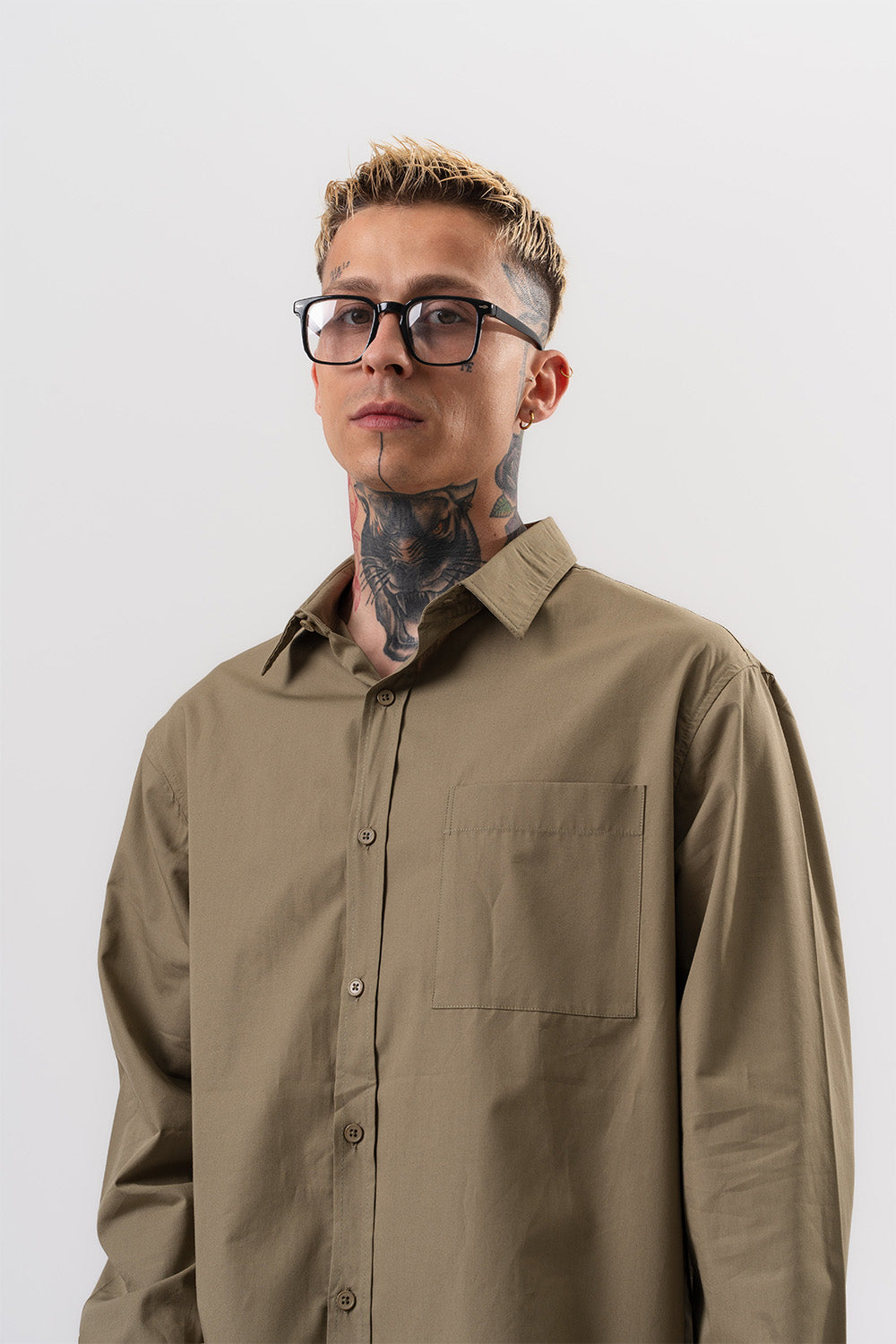 Respire-Erkek Poplin Oversize Gömlek Haki-Gömlek-2-Milagron.com