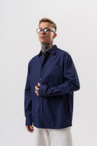 Respire-Erkek Poplin Oversize Gömlek Lacivert-Gömlek-1-Milagron.com