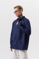 Respire-Erkek Poplin Oversize Gömlek Lacivert-Gömlek-2-Milagron.com
