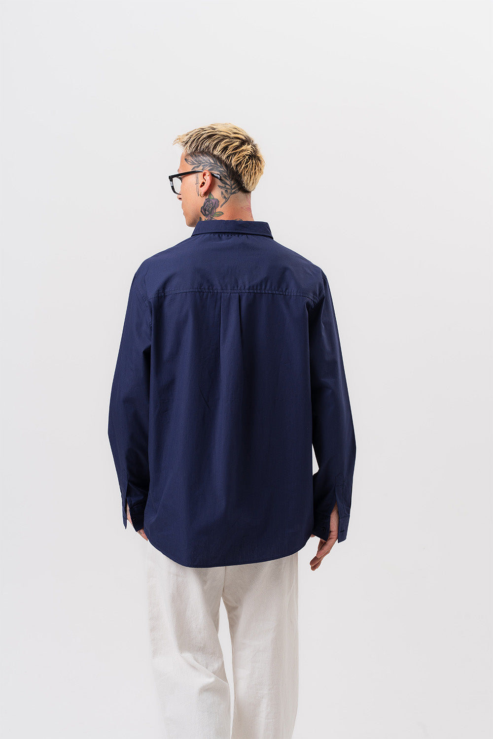 Respire-Erkek Poplin Oversize Gömlek Lacivert-Gömlek-3-Milagron.com
