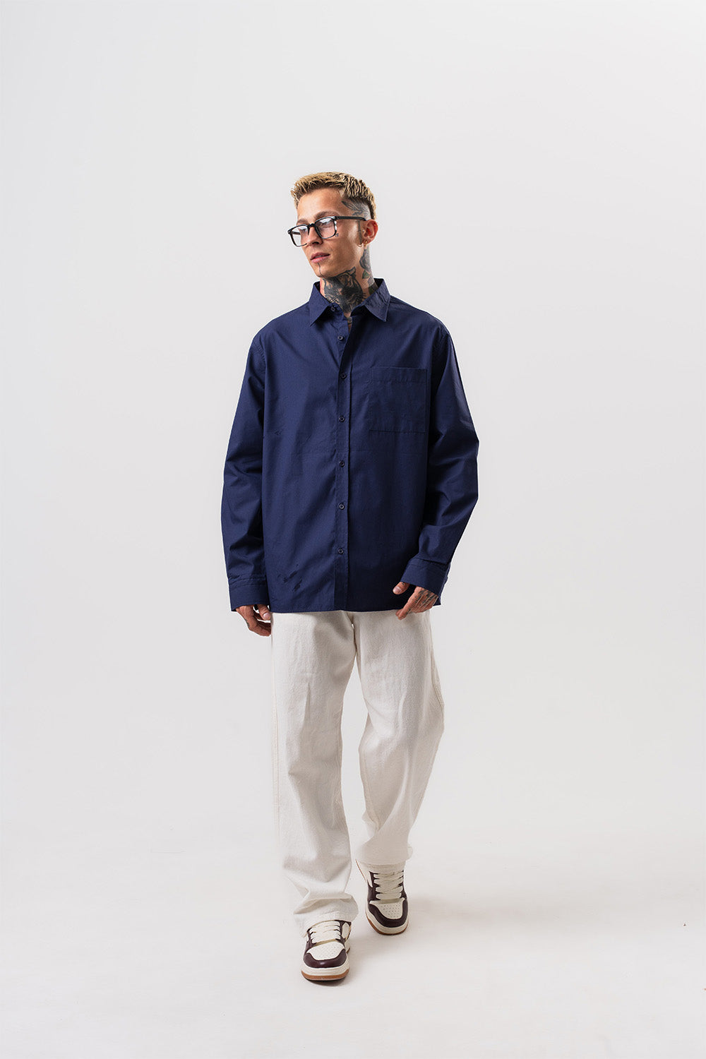 Respire-Erkek Poplin Oversize Gömlek Lacivert-Gömlek-4-Milagron.com