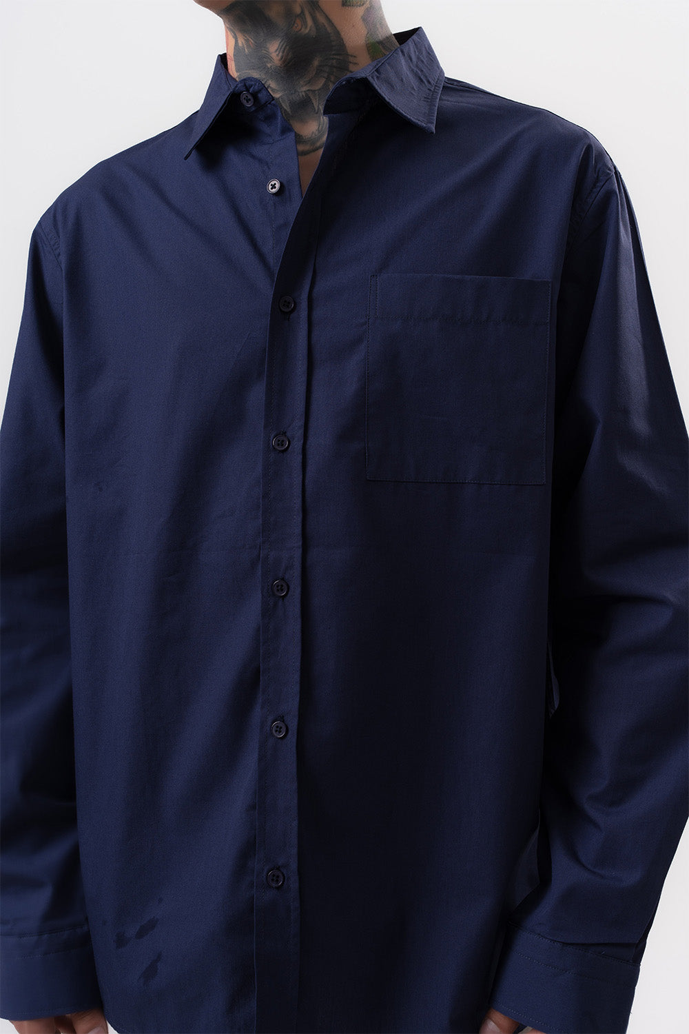 Respire-Erkek Poplin Oversize Gömlek Lacivert-Gömlek-5-Milagron.com