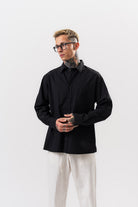 Respire-Erkek Poplin Oversize Gömlek Siyah-Gömlek-1-Milagron.com
