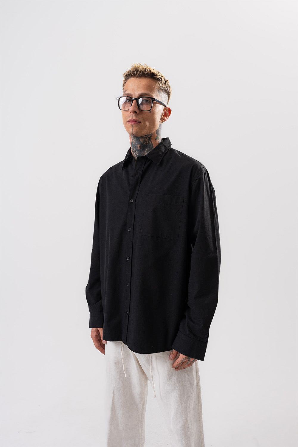 Respire-Erkek Poplin Oversize Gömlek Siyah-Gömlek-2-Milagron.com
