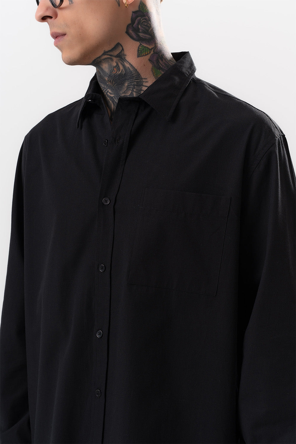 Respire-Erkek Poplin Oversize Gömlek Siyah-Gömlek-4-Milagron.com