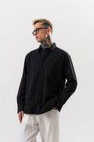 Respire-Erkek Poplin Oversize Gömlek Siyah-Gömlek-5-Milagron.com