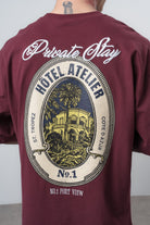 Erkek Private Baskılı Oversize T-Shirt Vişne