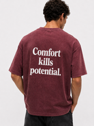 Erkek Puf Baskılı Yıkamalı Oversize T-Shirt Bordo