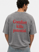 Erkek Puf Baskılı Yıkamalı Oversize T-Shirt Gri