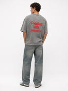 Erkek Puf Baskılı Yıkamalı Oversize T-Shirt Gri