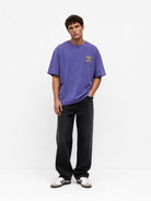 Erkek Puf Baskılı Yıkamalı Oversize T-Shirt Mor