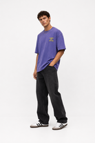 Erkek Puf Baskılı Yıkamalı Oversize T-Shirt Mor