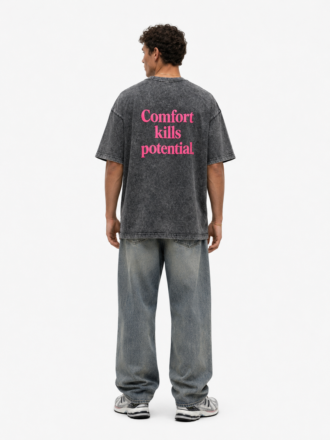 Erkek Puf Baskılı Yıkamalı Oversize T-Shirt Siyah