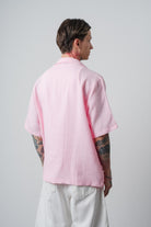 Erkek R Nakışlı Kısa Kollu Müslin Oversize Gömlek Pembe