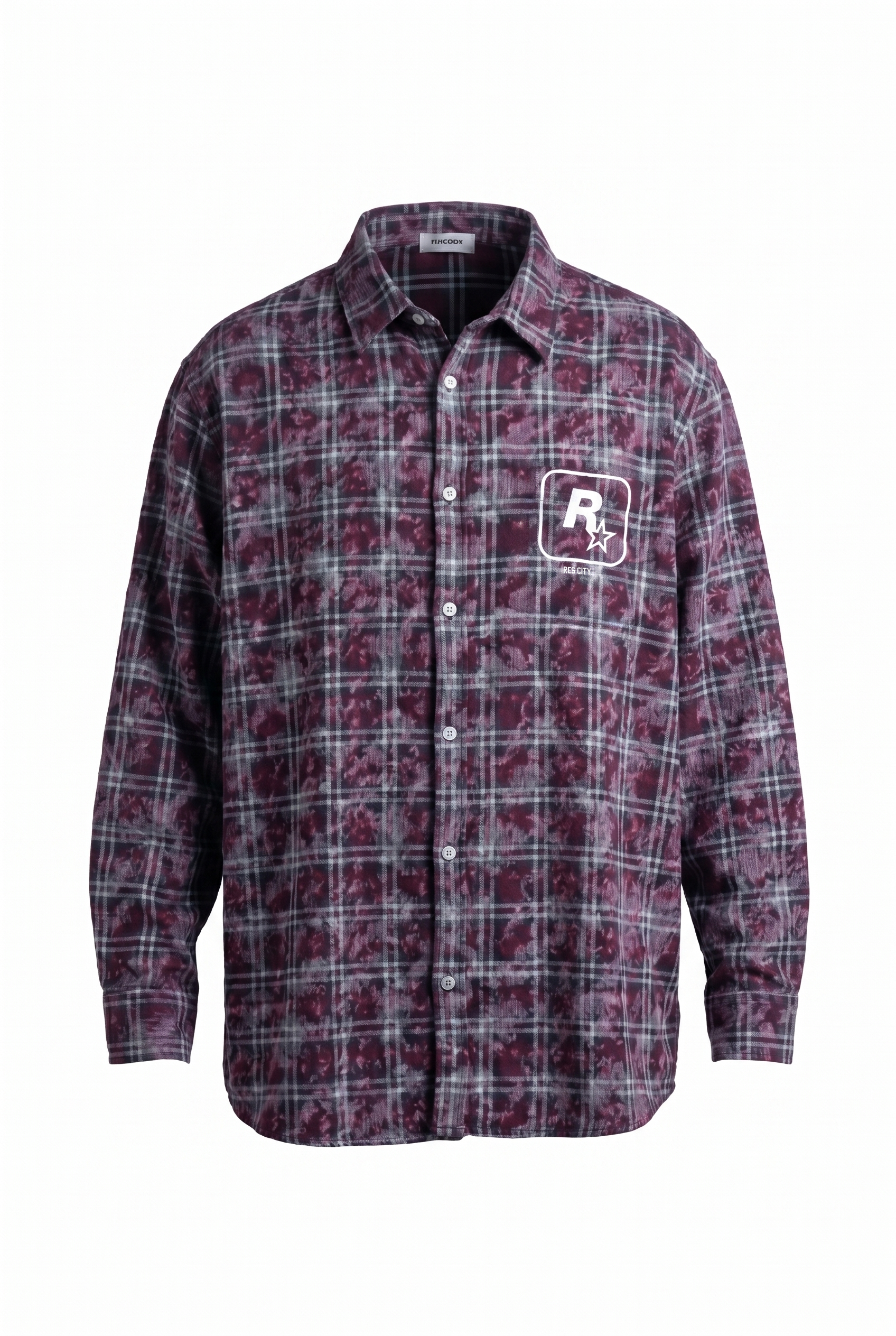 Erkek Res City Baskılı Oversize Gömlek Bordo