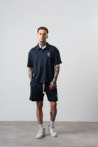 Erkek Respire Relined Yazılı Regular Fit T-Shirt Şort Takım Lacivert
