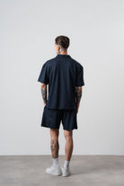 Erkek Respire Relined Yazılı Regular Fit T-Shirt Şort Takım Lacivert