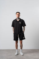 Erkek Respire Relined Yazılı Regular Fit T-Shirt Şort Takım Siyah