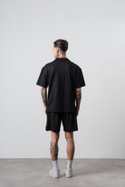 Erkek Respire Relined Yazılı Regular Fit T-Shirt Şort Takım Siyah