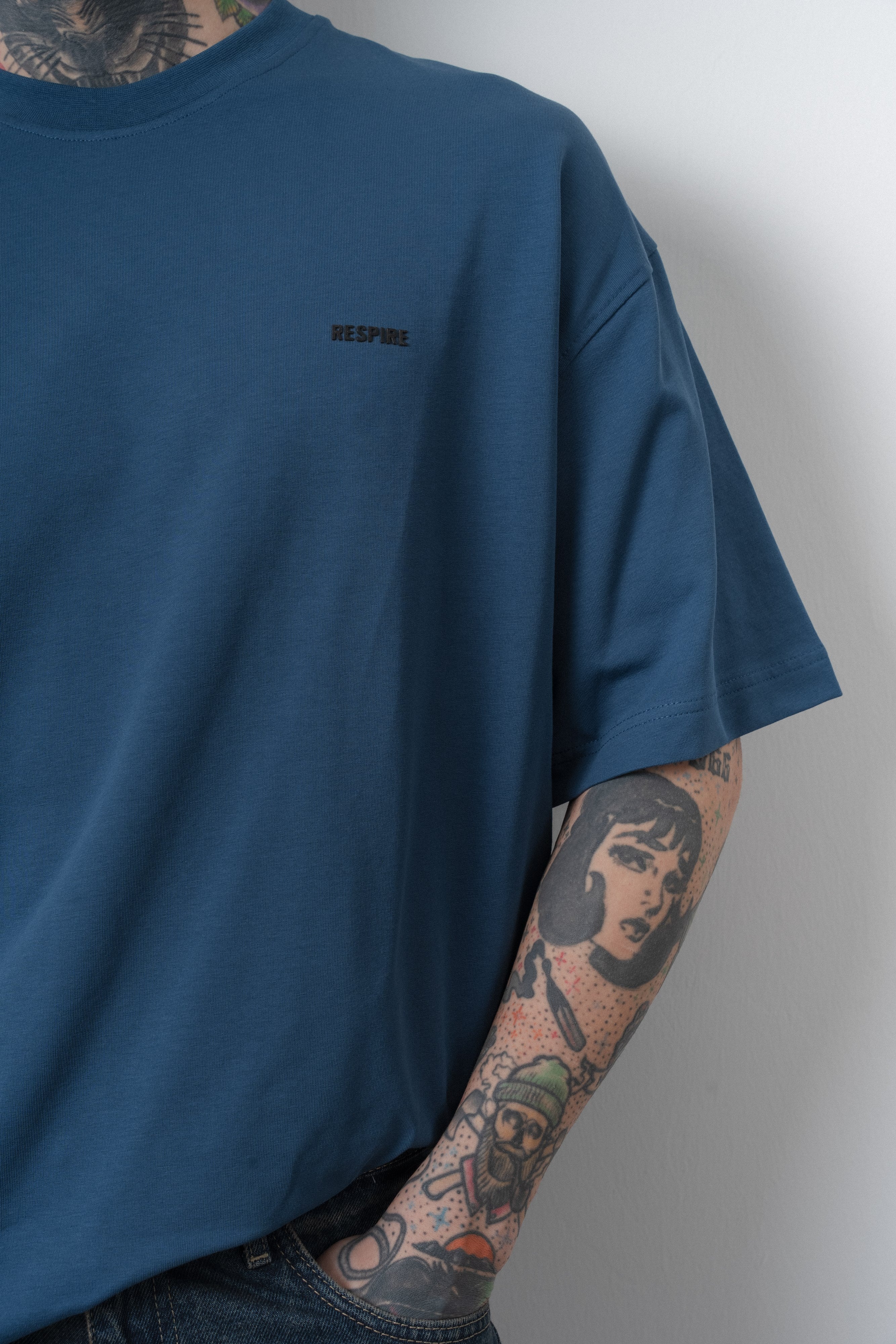 Erkek Respire Yazı Detaylı Oversize T-Shirt Lacivert