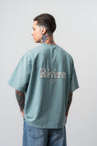 Erkek Revere Nakışlı Yıkamalı Oversize T-Shirt Bebe Mavi