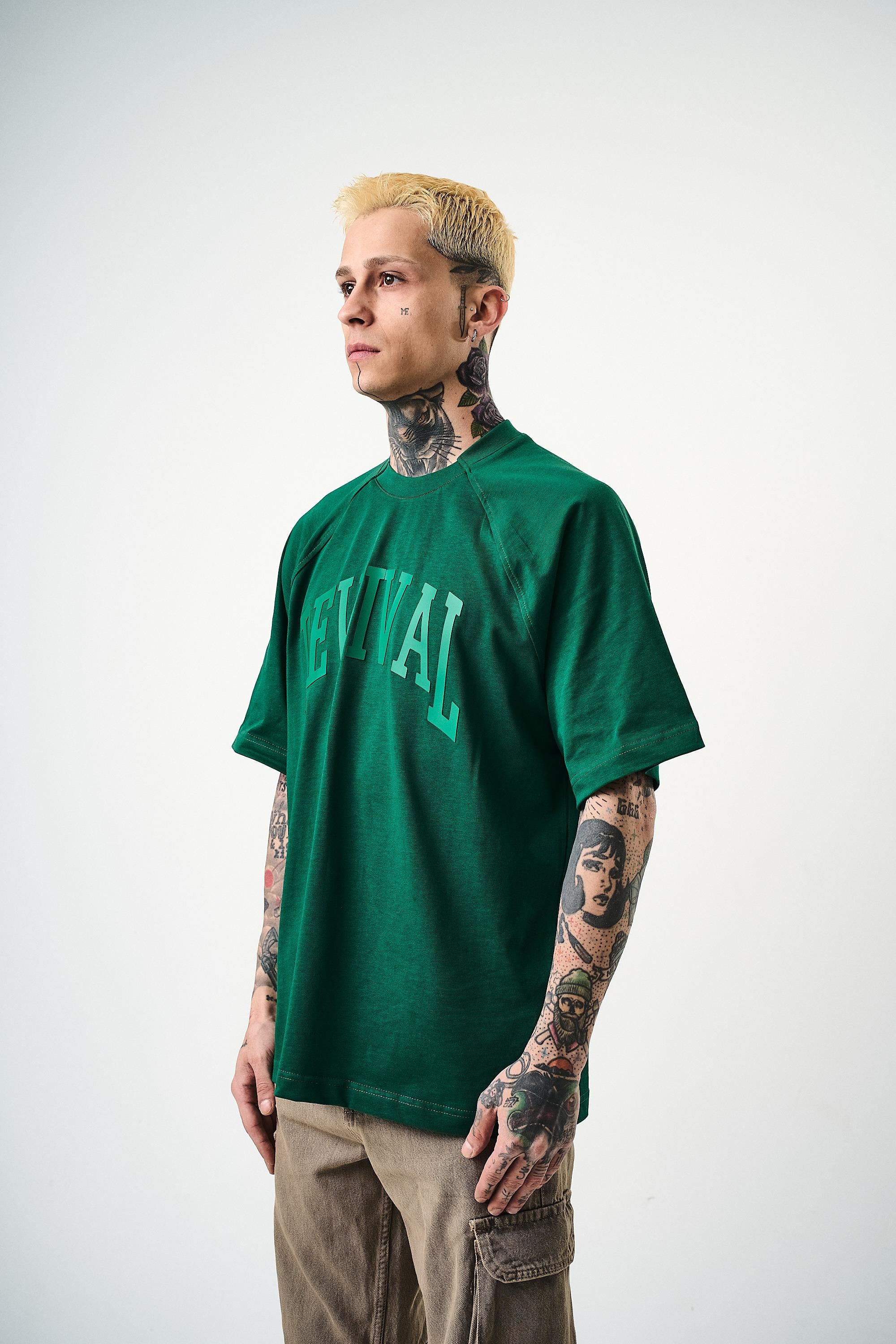 Erkek Revival Baskılı Oversize T-Shirt Nefti
