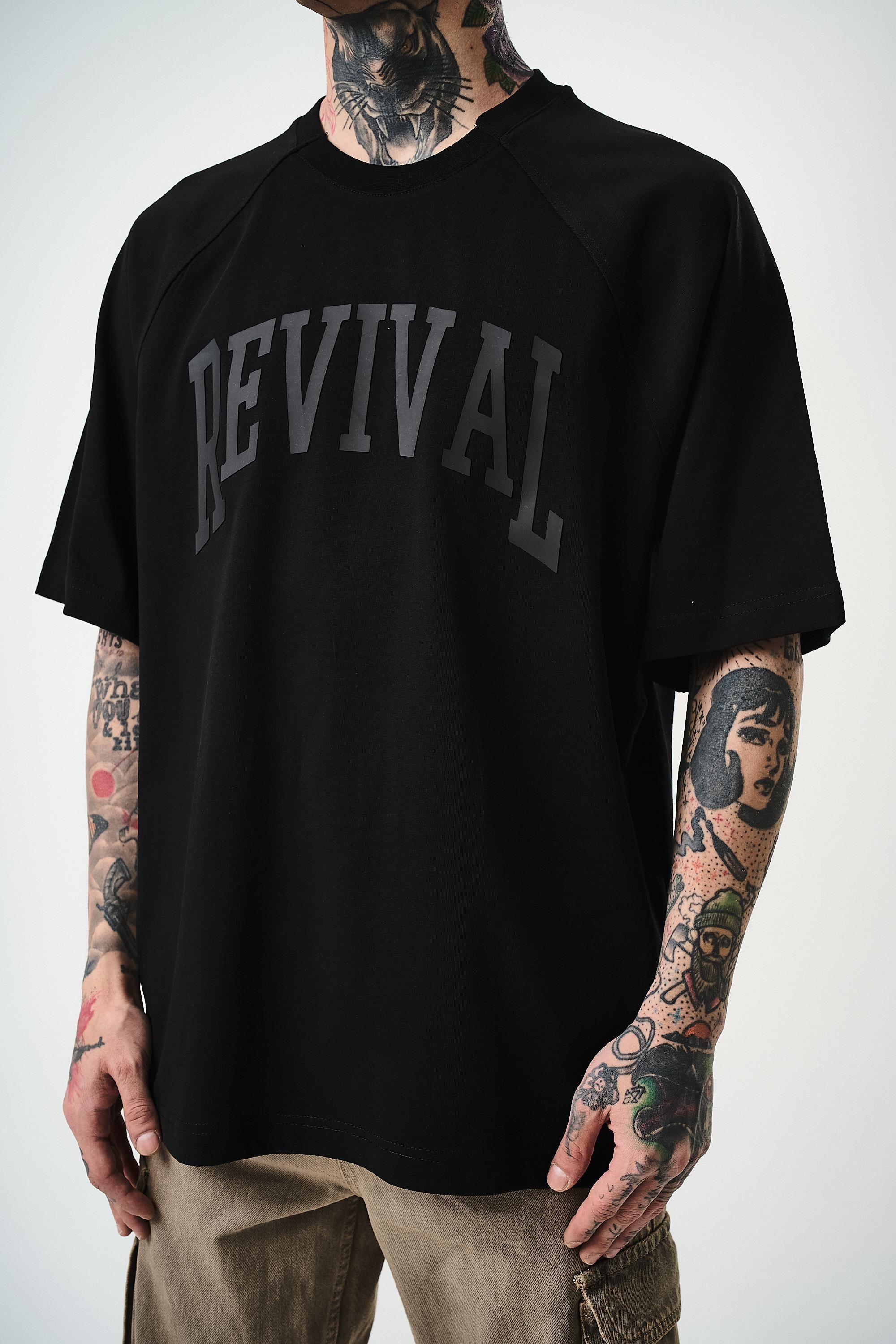 Erkek Revival Baskılı Oversize T-Shirt Siyah