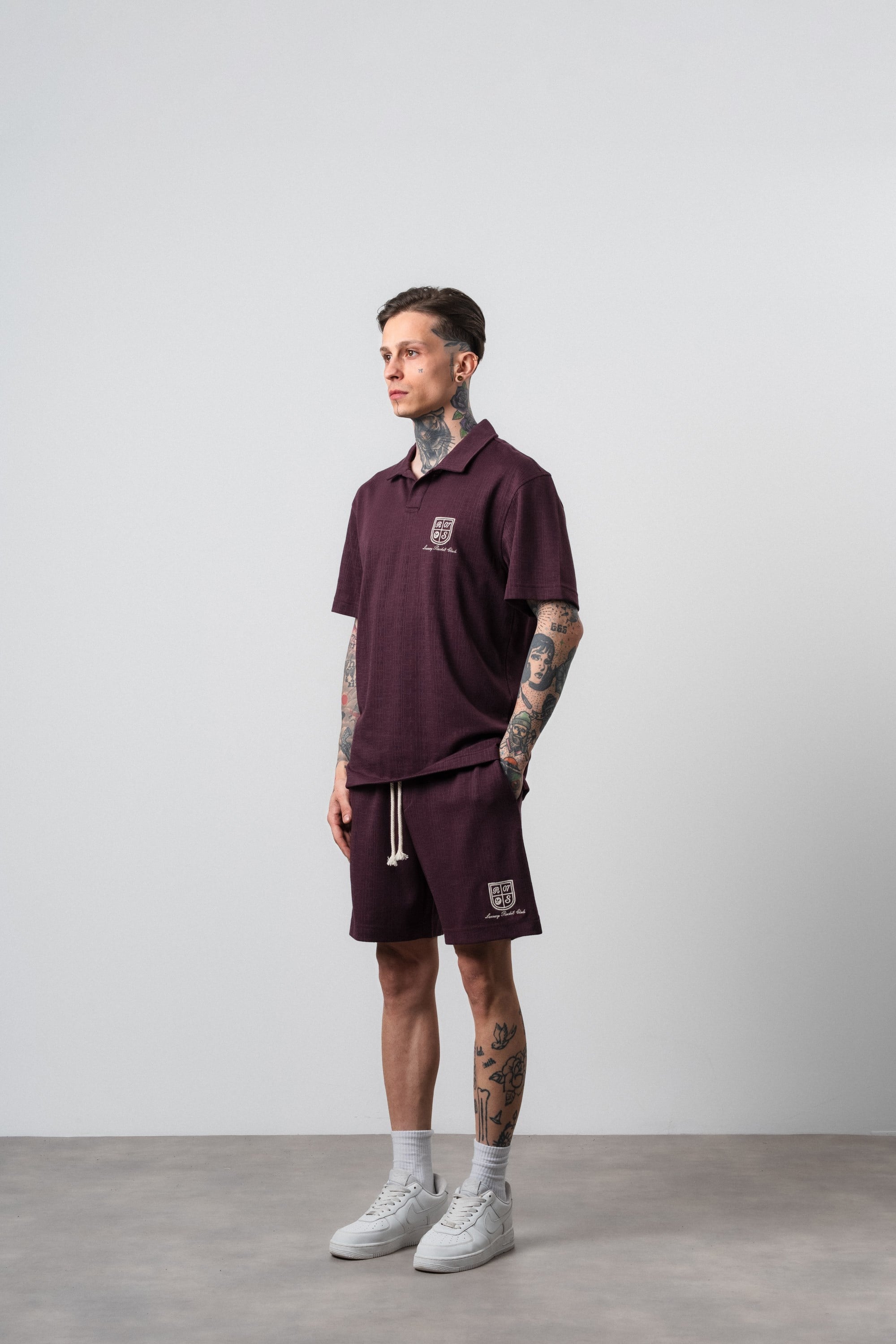 Erkek Rocket Club Yazılı Regular Fit T-Shirt Şort Takım Bordo
