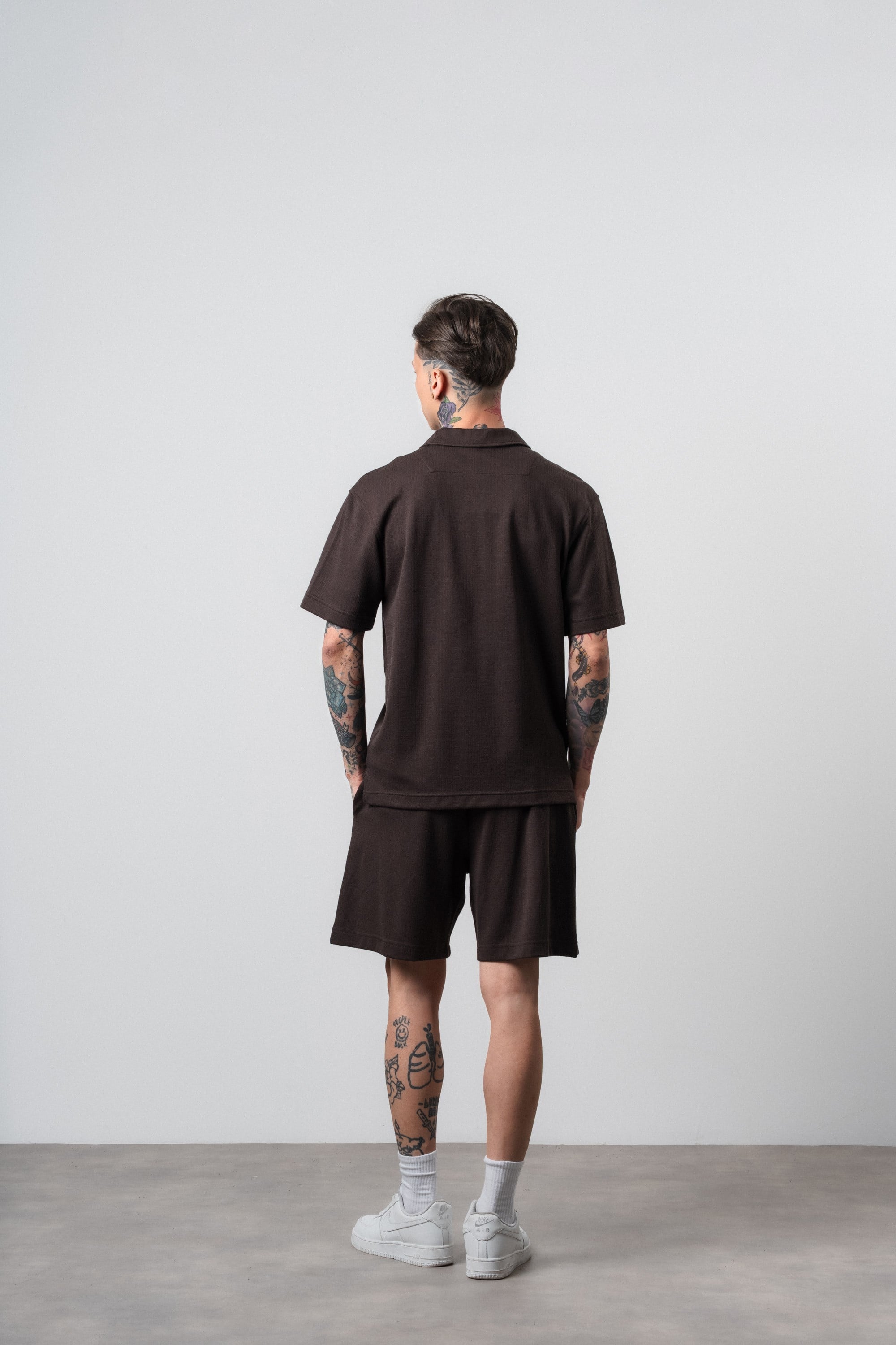 Erkek Rocket Club Yazılı Regular Fit T-Shirt Şort Takım Kahve