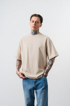 Erkek Rosette Nakış Detaylı Oversize T-Shirt Bej