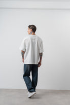 Erkek Rosette Nakış Detaylı Oversize T-Shirt Ekru