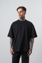 Erkek Route Nakışlı Oversize T-Shirt Siyah