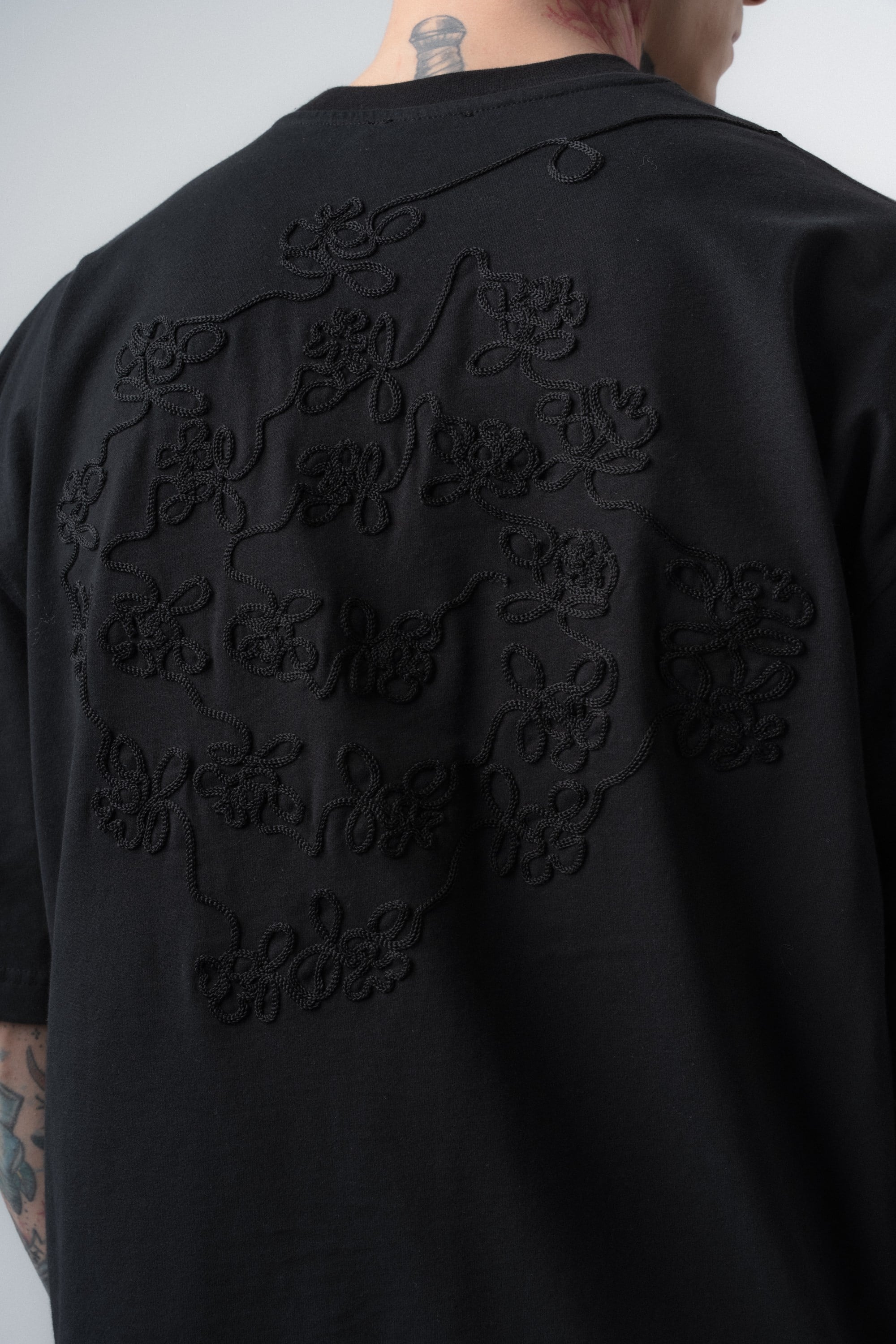 Erkek Route Nakışlı Oversize T-Shirt Siyah