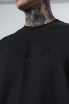Erkek Route Nakışlı Oversize T-Shirt Siyah