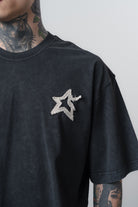 Erkek Saint Nakışlı Yıkamalı Oversize T-Shirt Siyah