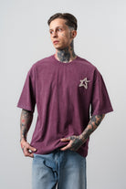 Erkek Saint Nakışlı Yıkamalı Oversize T-Shirt Vişne