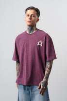 Erkek Saint Nakışlı Yıkamalı Oversize T-Shirt Vişne