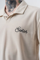 Erkek Senor Yazılı Polo Yaka Regular Fit T-Shirt Bej