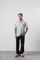 Erkek Senor Yazılı Polo Yaka Regular Fit T-Shirt Gri