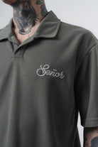 Erkek Senor Yazılı Polo Yaka Regular Fit T-Shirt Haki