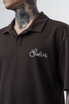 Erkek Senor Yazılı Polo Yaka Regular Fit T-Shirt Kahve