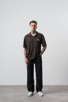 Erkek Senor Yazılı Polo Yaka Regular Fit T-Shirt Kahve