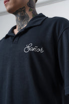 Erkek Senor Yazılı Polo Yaka Regular Fit T-Shirt Lacivert