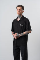 Erkek Senor Yazılı Polo Yaka Regular Fit T-Shirt Siyah