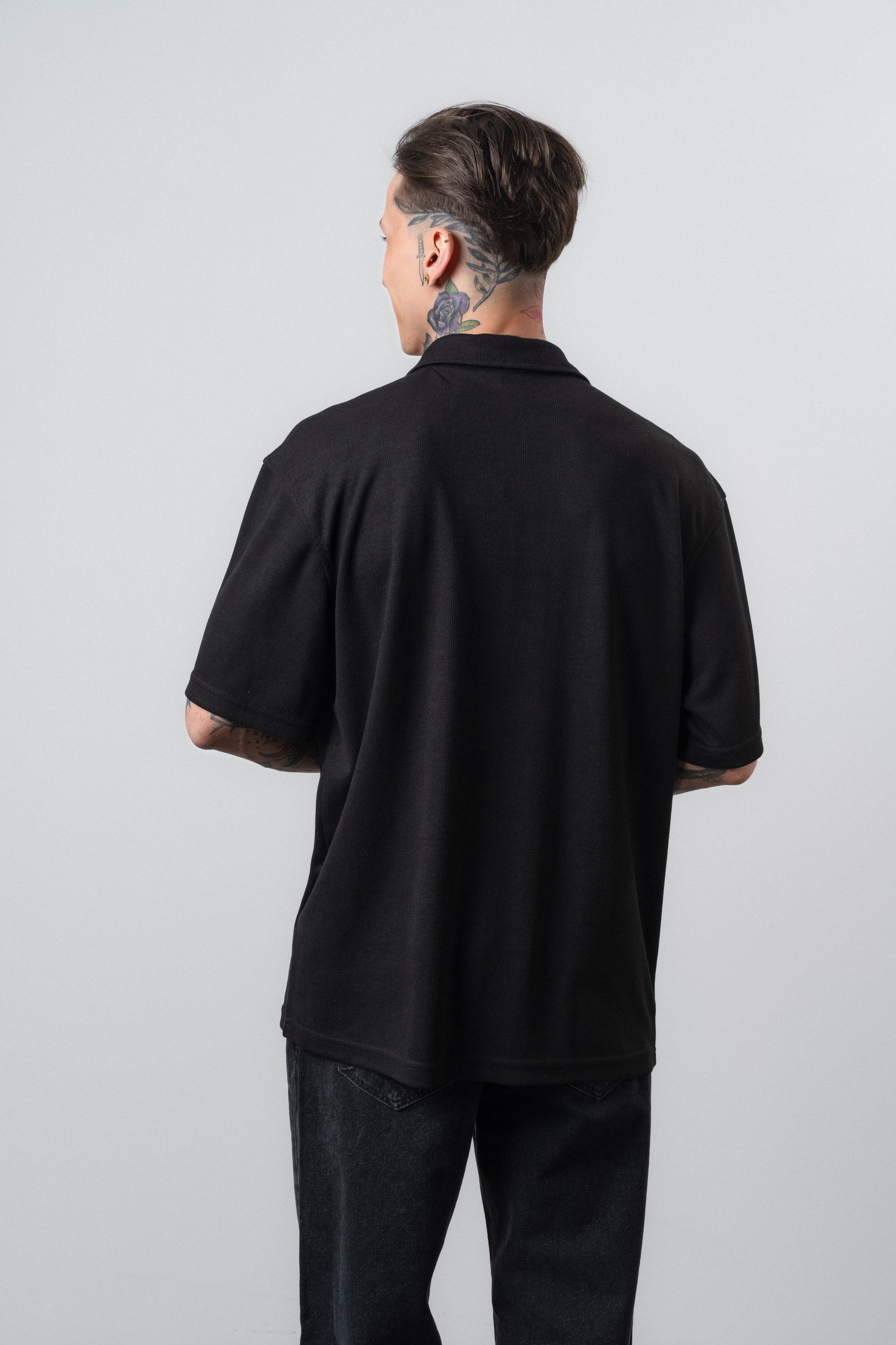 Erkek Senor Yazılı Polo Yaka Regular Fit T-Shirt Siyah